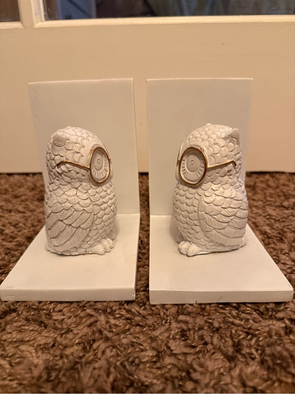 Hobby Lobby White Owl Bookends with Gold Glasses - Picture 3 of 9